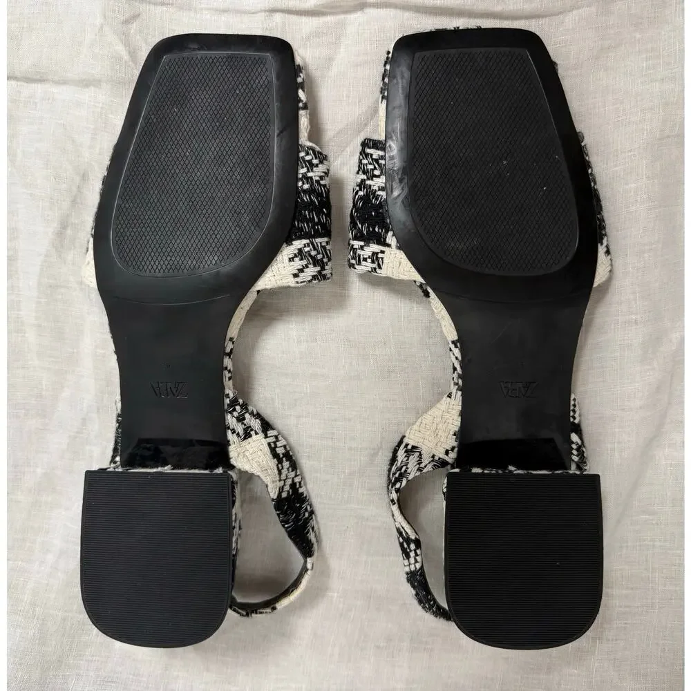 Zara Black & White Fabric Houndstooth Tweed Slingback Gold Chain Sandal
42/11 - Picture 6 of 6
